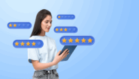 Woman-giving-a-customer-experience-rating