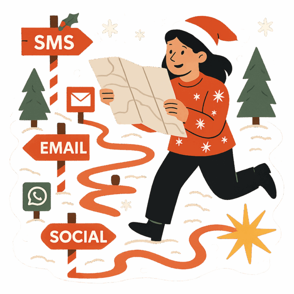 A shopper navigating different channels during the holiday season.