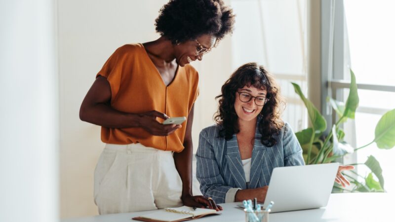 Happy professionals working together
