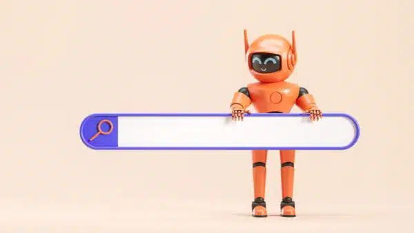 Robot-AI-holding-big-empty-search-bar