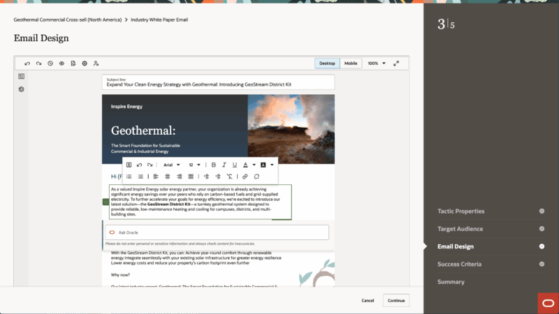 Email personalization with an Oracle AI agent.