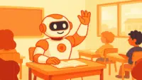 Robot-facing-wrong-way-in-classroom-raising-hand-to-ask-a-question