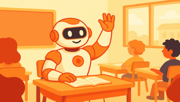 Robot-facing-wrong-way-in-classroom-raising-hand-to-ask-a-question