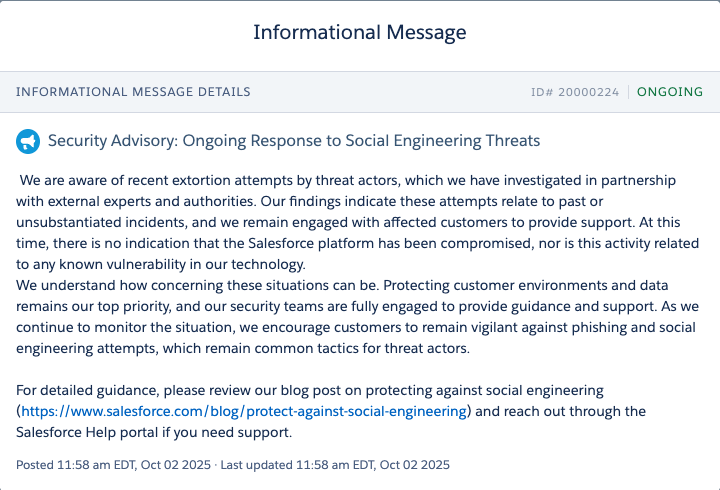 Salesforce security alert.