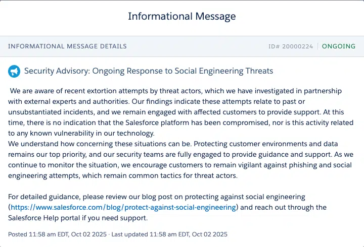 Salesforce security alert.