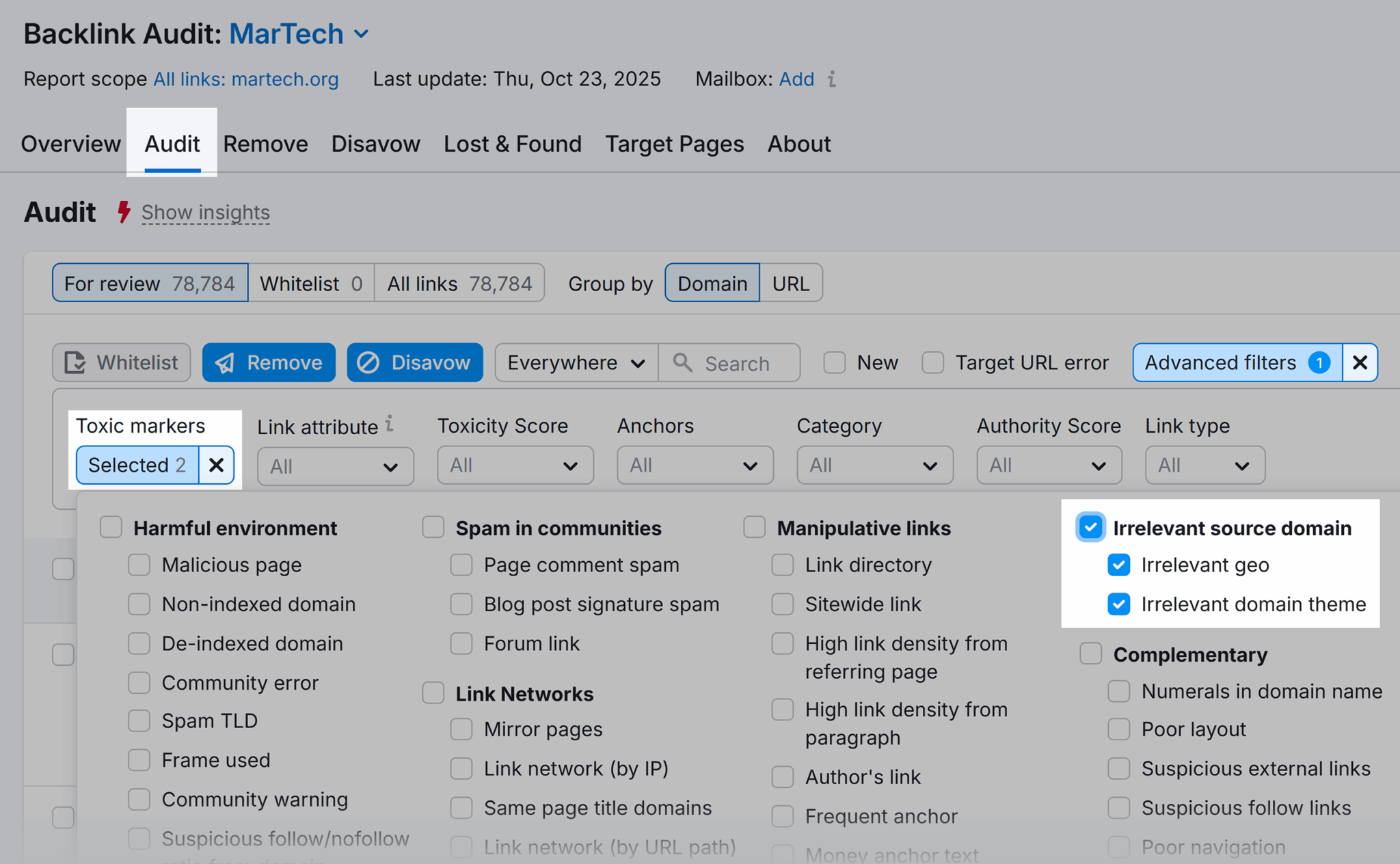 Backlink Audit Martech Audit Advanced Filters Scaled