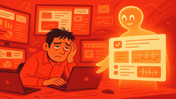 exhausted-marketer-in-front-of-computer-with-bright-AI-standing-ready-to-help
