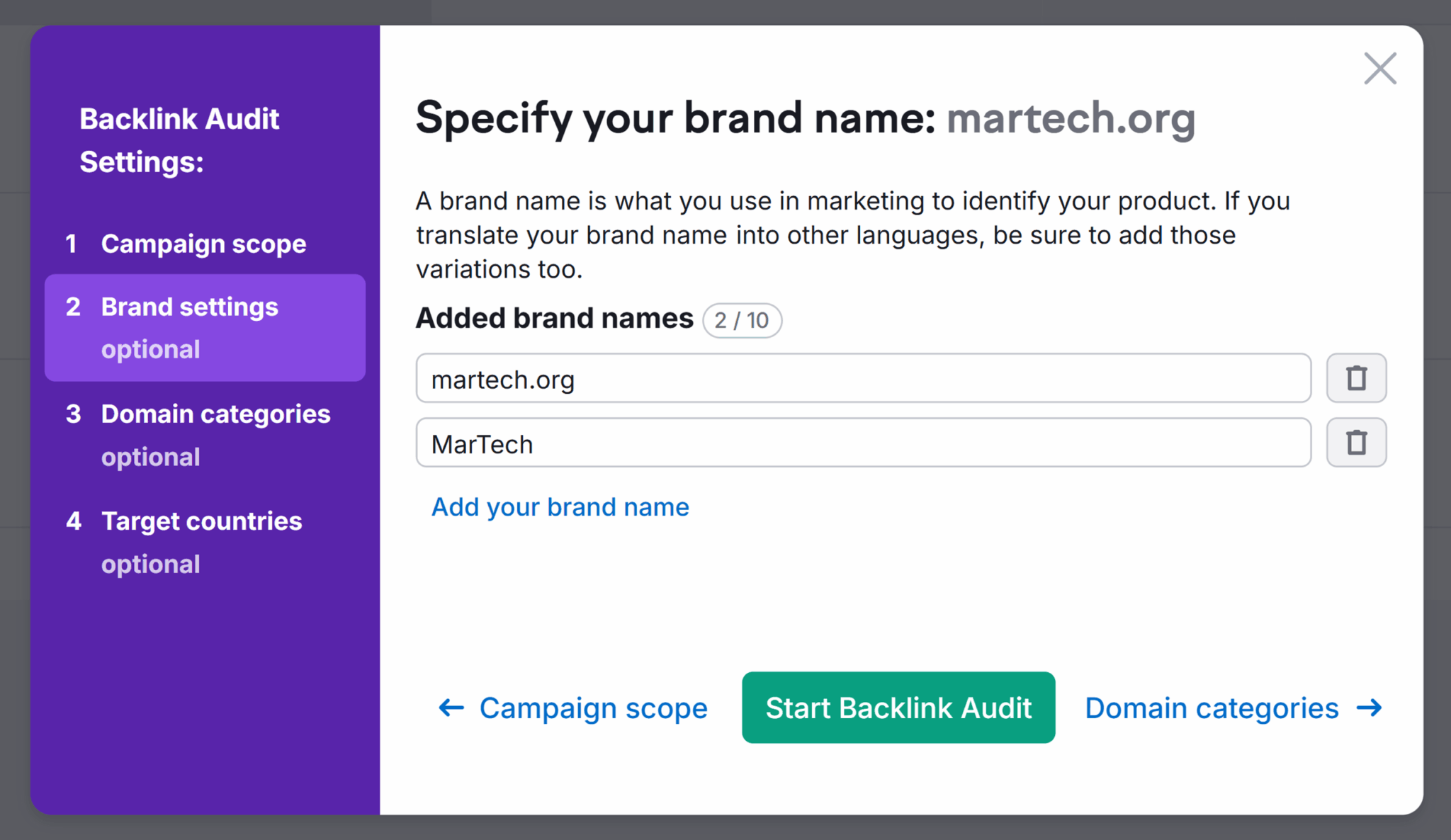 Semrush Backlink Audit Project Brand Settings Scaled