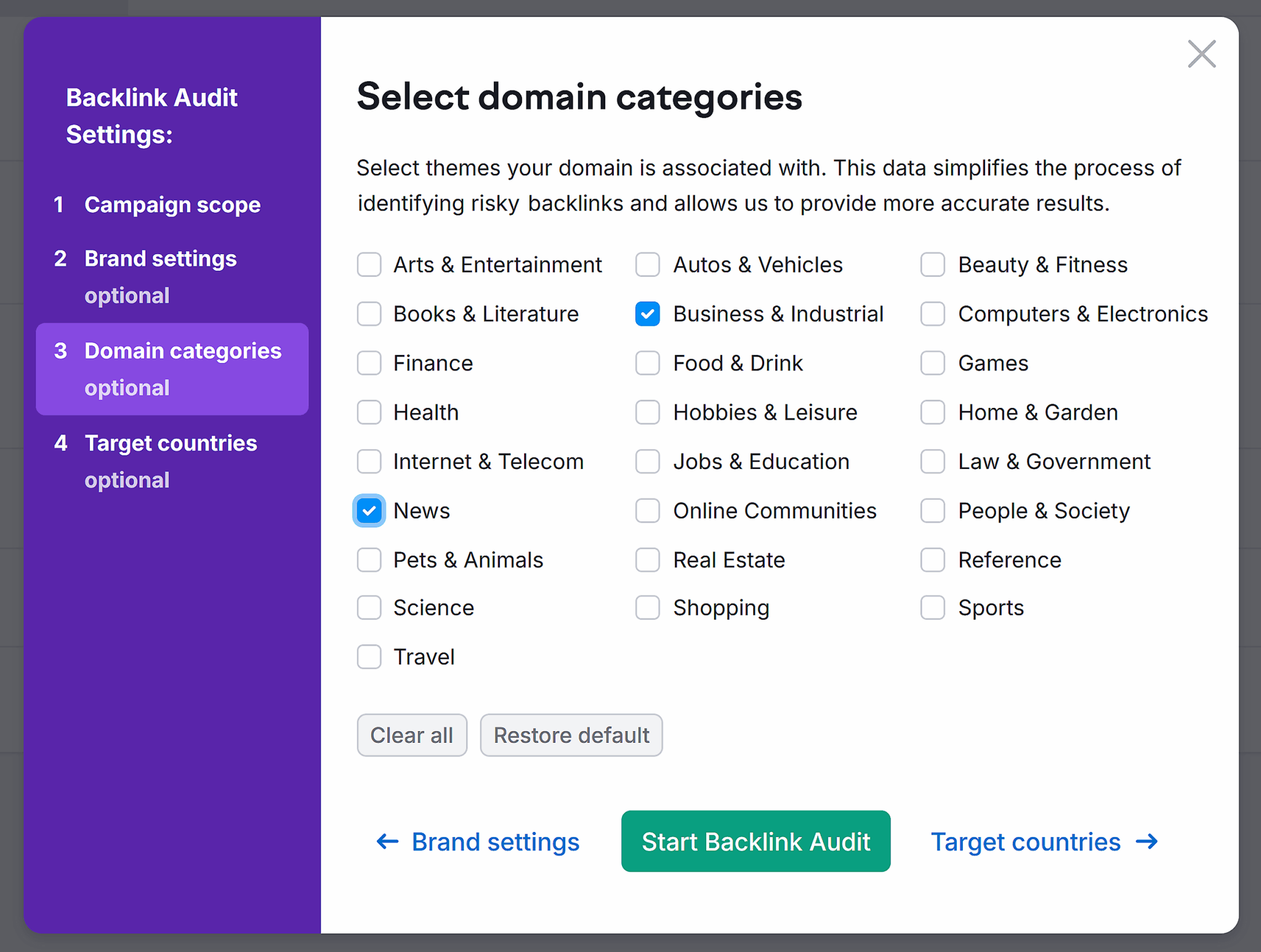 Semrush Backlink Audit Project Domain Categories Scaled