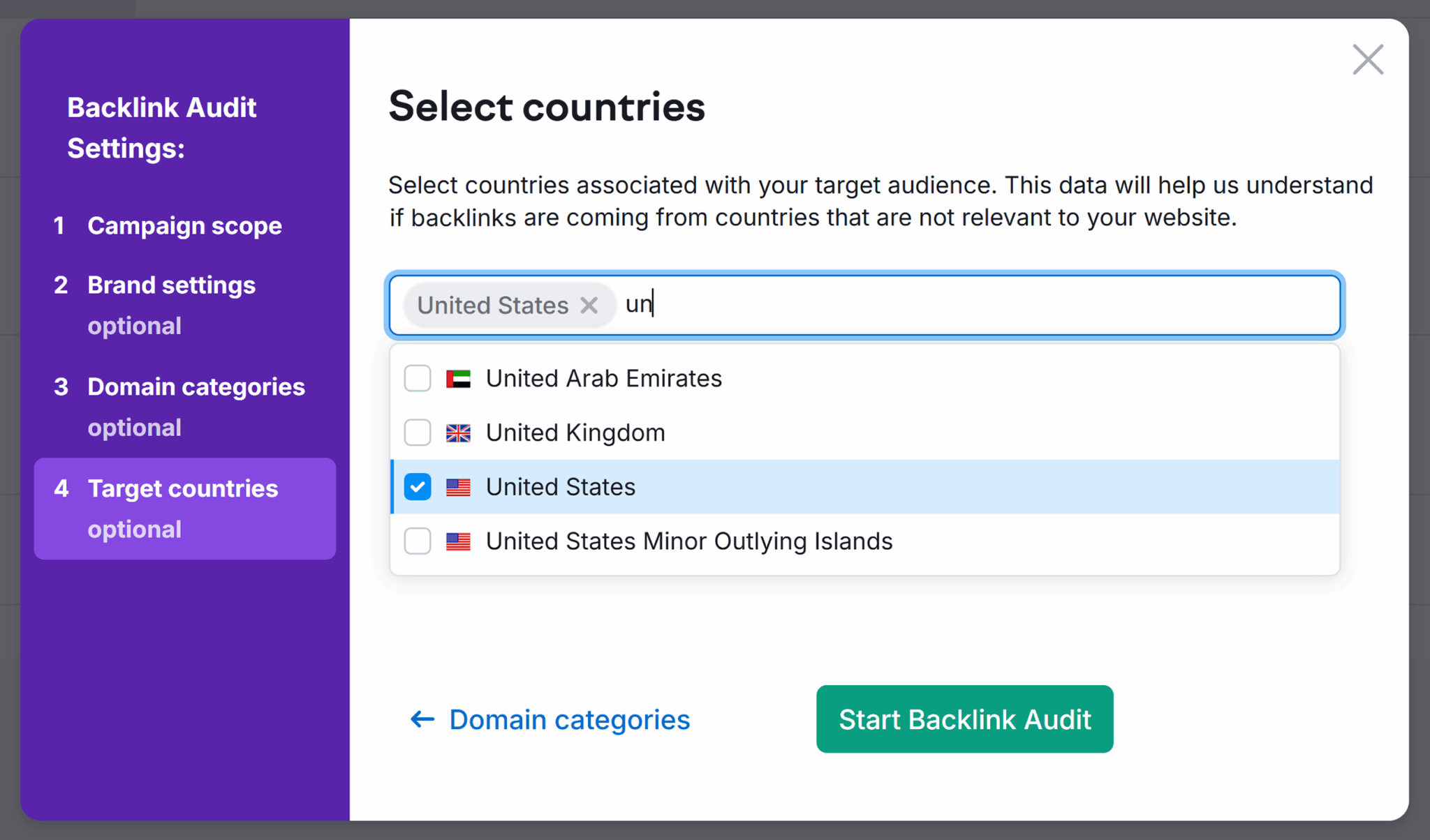 Semrush Backlink Audit Project Target Countries Scaled