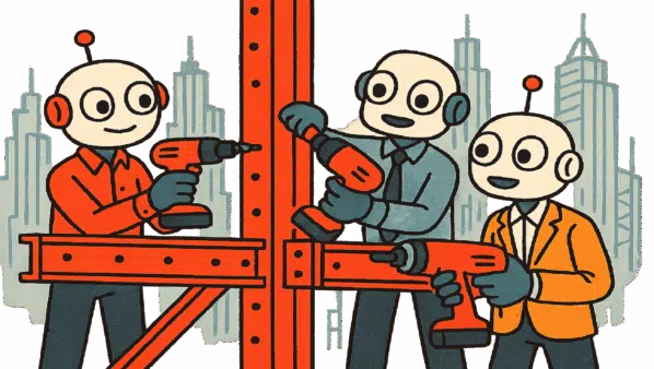 3-AI-agents-robots-in-office-clothes-building-a-structure