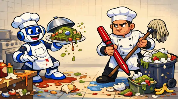 getting-rid-of-AI-slop-robot-in-kitchen-cooks-slop-human-cleaning-it-up-