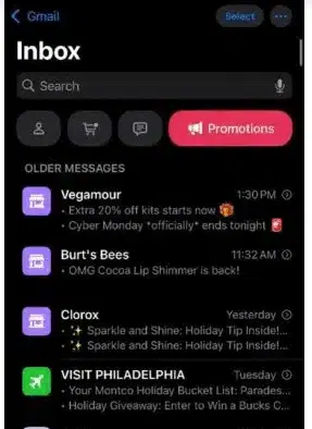Email promo tab