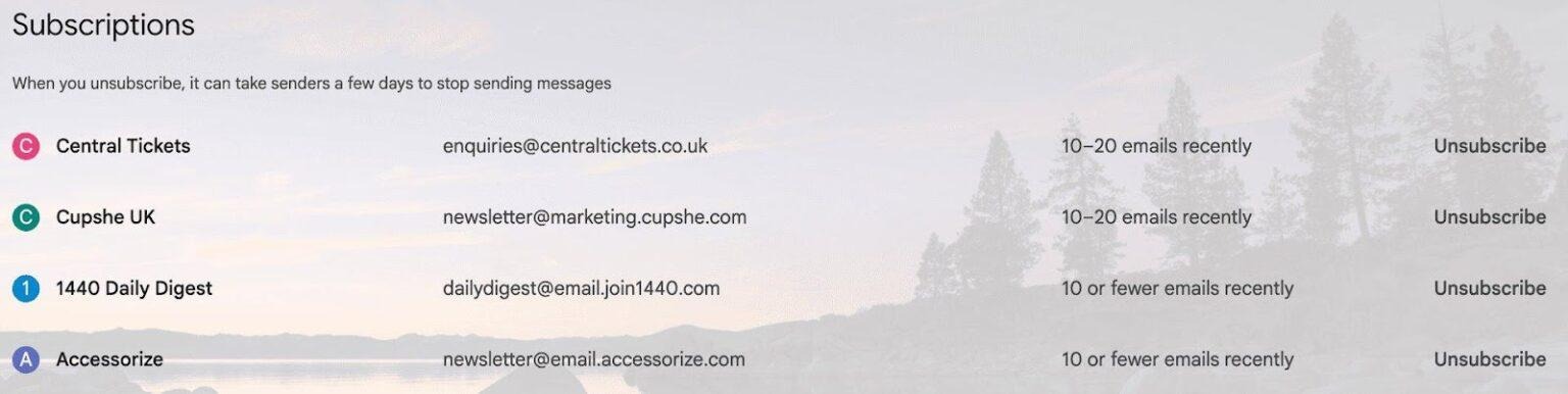 Gmail - Gerenciar assinaturas