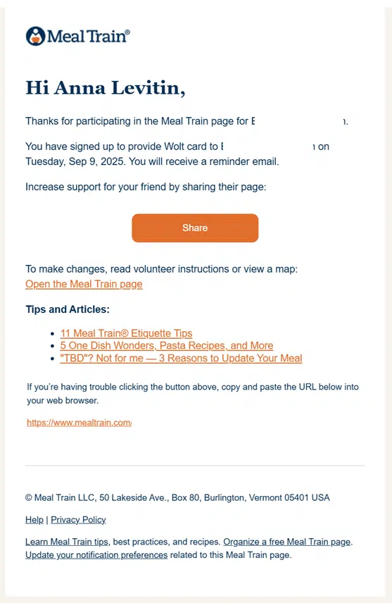 Food Train Email