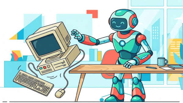 AI-replacing-technology-robot-pushes-PC-off-desk